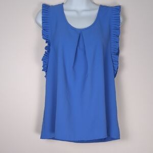 Molly Bracken Blue Ruffled Flutter Sleeve Blouse